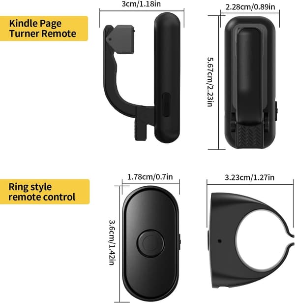 Bluetooth sidevender til e-læsere, trådløs fjernbetjening og klips, lydløs håndfri læsning til Kindle Kobo iPad tablets, sort