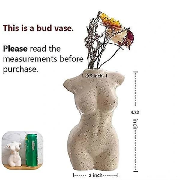 [CA] Kropsvase til badeværelsesindretning, Boho Blomster, Vase til minimalistisk, eklektisk, toiletskabsindretning, beige, kropsformet