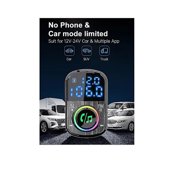 Bil FM-sender Billader Bluetooth 5.0 Biladapter Qc 3.0 Hurtiglading Pd Billader Mp3 Musikk