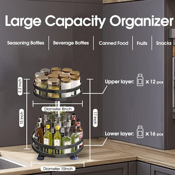 2-osainen Lazy Susan 360 astetta pyörivä tarjotin 23 cm liukumaton pyörivä säilytysastia paperiserveteille Kylpyhuone Keittiö Kaappi Ruokakomero Työtaso...