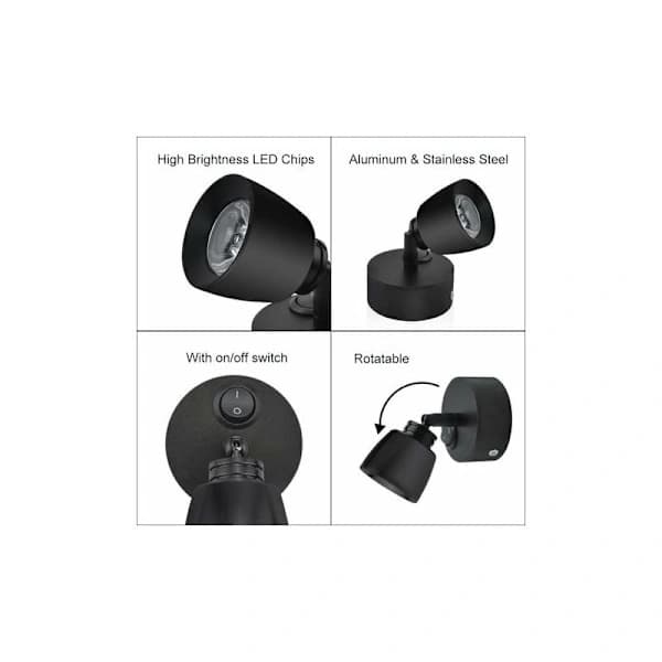 [CA] 12V 3W Sort LED Læselampe med Kontakt - 180° Fleksibelt Lys til Autocamper Båd Van[JUN]