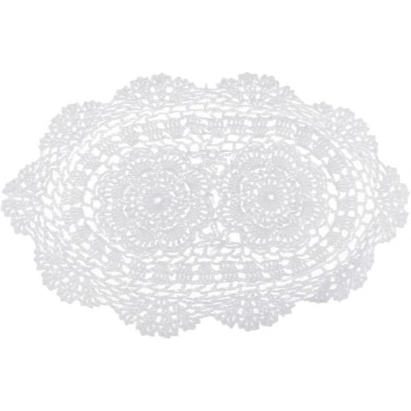 [CA] Utsökt Vit Virkad Bomullsspetsduk Oval Bordsduk 28 x 38 cm