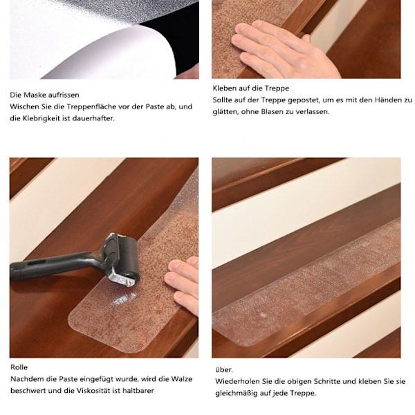 Antihalk Trappstegsremsa, Halkfria Trappmattor, Transparenta, Halkfria Trappstegsremsor, Halkfria Mattor, med Installationsrulle (CA)