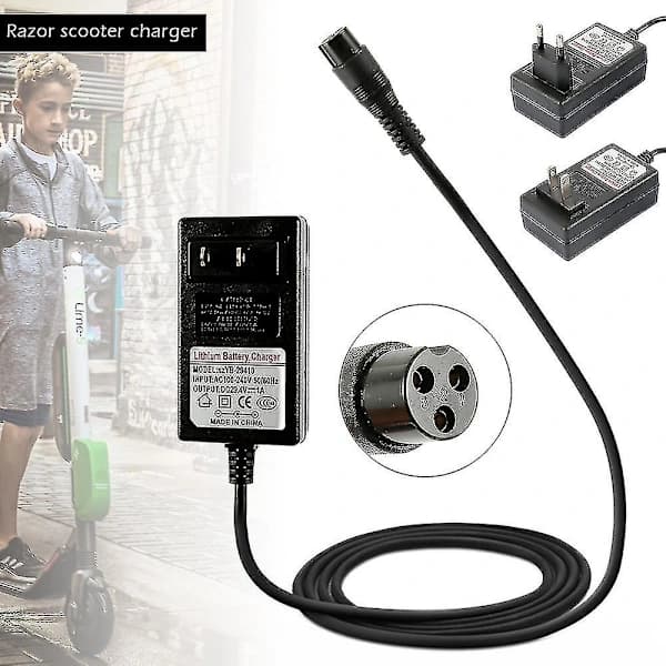 Skootterin laturi, 24 V, 1 m virtalähde Razor E100 E125 E150 E175 E200 E300 E500 -malleille