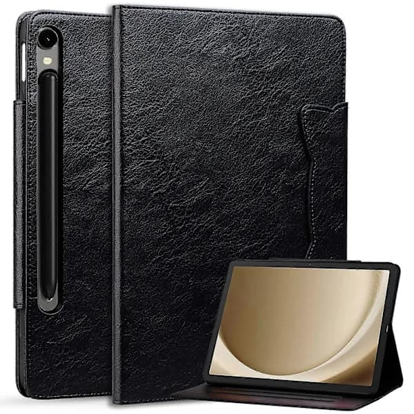 Lærfutteral for Samsung Galaxy Tab S9/ Tab S10 FE/ S9 FE/ Tab S8/ Tab S7 med kortlomme Black_tfrf Black