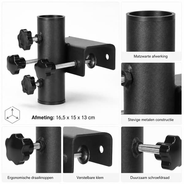 Paraplyklemmeholder, justerbar solid metallparasollfeste for lastesykler, markedsboder, terrasser og campingvogner, svart