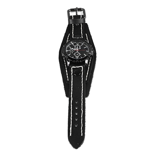Punk Vintage Armbåndsur Højkvalitets PU-læder Rustfrit Stål Spænde Quartz Punk Armbåndsur til Forretningsstuderende Mænd Sort