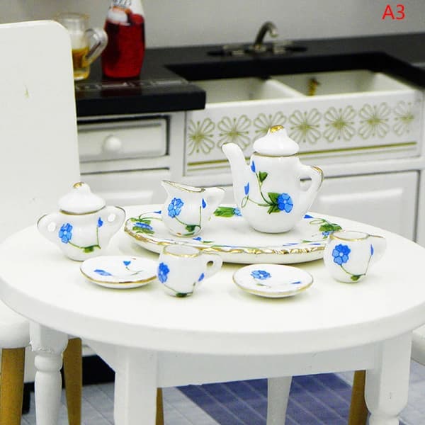 Miniature Porcelæn Service Køkken Dukkehus Te Sæt A3