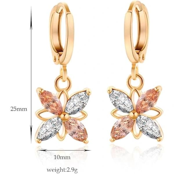 18K Guldbelagte Cubic Zirconia Indlæg Blomst Charmerende Hoop Hænge Øreringe til Kvinder
