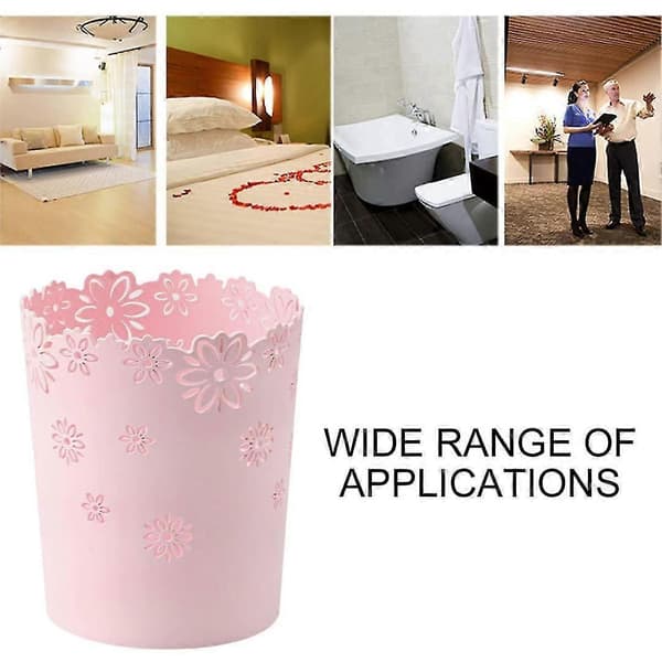 Round Plastic Waste Bin, Hollow, Lace, for Office. (1-pack Pink)