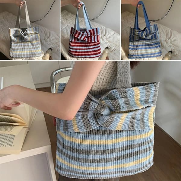 Strikkede Håndvesker Crossbody Veske GRÅ Grå