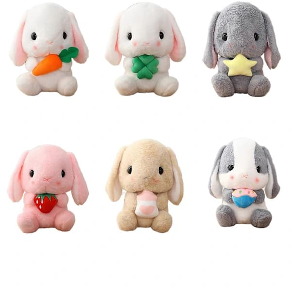 Sitting Lop-Eared Rabbit Soft Toy, Carrot Holding Plush Bunny
