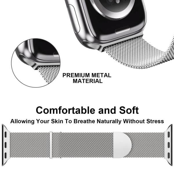 Apple Watch-armbånd 49 mm – Dobbel magnetisk justerbar erstatningsrem – Sølv Glatt Rustfritt Stål Metall