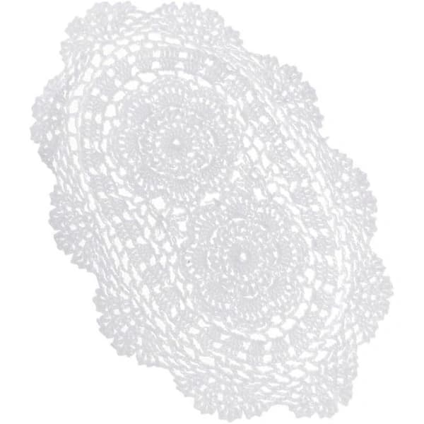 [CA] Utsökt Vit Virkad Bomullsspetsduk Oval Bordsduk 28 x 38 cm