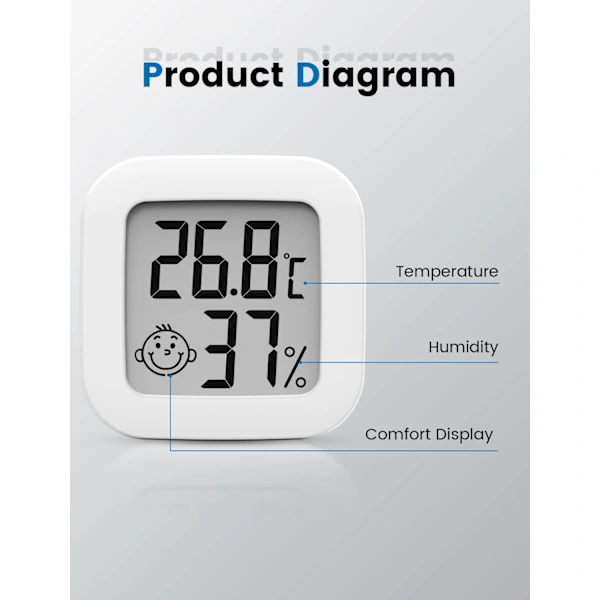 2 stk. Digitalt Termometer Hygrometer LCD Indendørs Udendørs