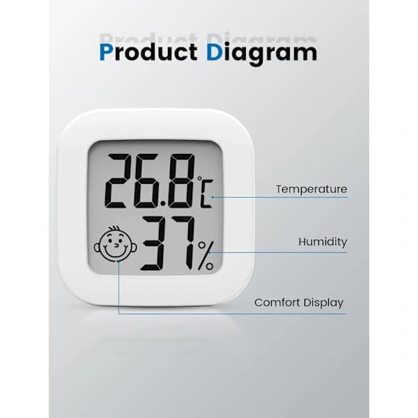 2 stk. Digitalt Termometer Hygrometer LCD Innendørs Utendørs