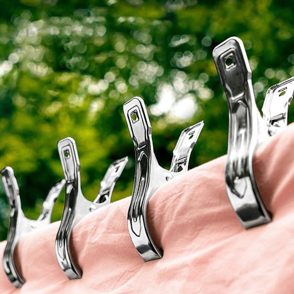 10-pack klämmor i rostfritt stål för handdukar, strandhanddukar, kläder, täcken, tunga kläder, vindtäta klämmor (silver)