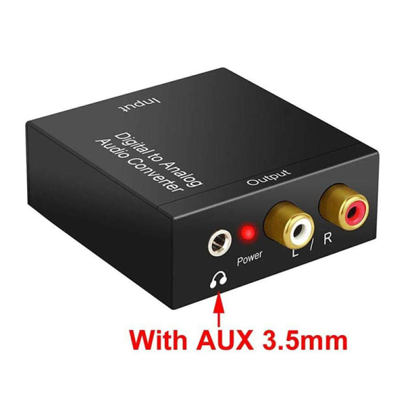 1. Optisk Coax Toslink Digital til Analog Konverter RCA L/R S Sort 1 stk