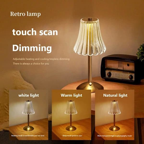 Dæmpbar krystalbordlampe med 3 farvers LED & Touch Control B