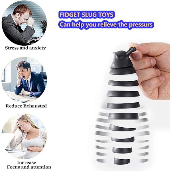 Fidget Slug, 3D Sensorisk Slug Fidget Leksak, Rolig Krypande Slug Fidget Leksak,_ca Black and white 14CM