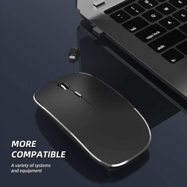 Trådløs mus, genopladelig, bærbar, lydløs trådløs mus, USB og Type-C, dobbelt tilstand, trådløs mus, 3 justerbare DPI til bærbar computer, Mac, PC