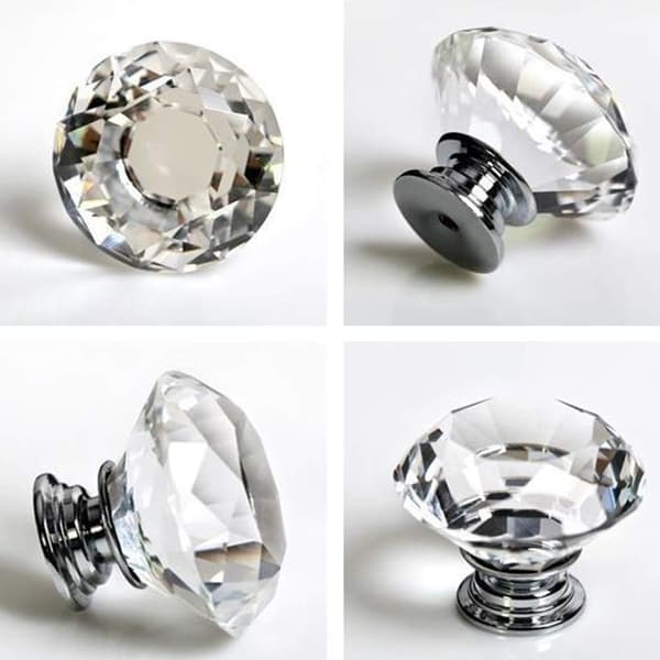 4 pcs Crystal Knobs, 40mm Diamond Drawer Cabinet Door Handle Crystal Door Handle with Screws for Home Kitchen Office Drawer
