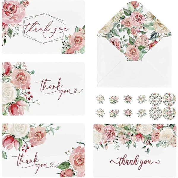 [CA] 36-pack Rosblommiga Tackkort Bröllop Grattiskort Present Med Kuvert