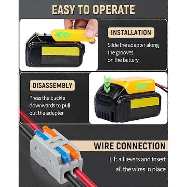 CASA 2 stk. Power Wheel Adapter til 20V Lithium Batteri, Batteriadapter med Ledningsnetstik, DC Pow
