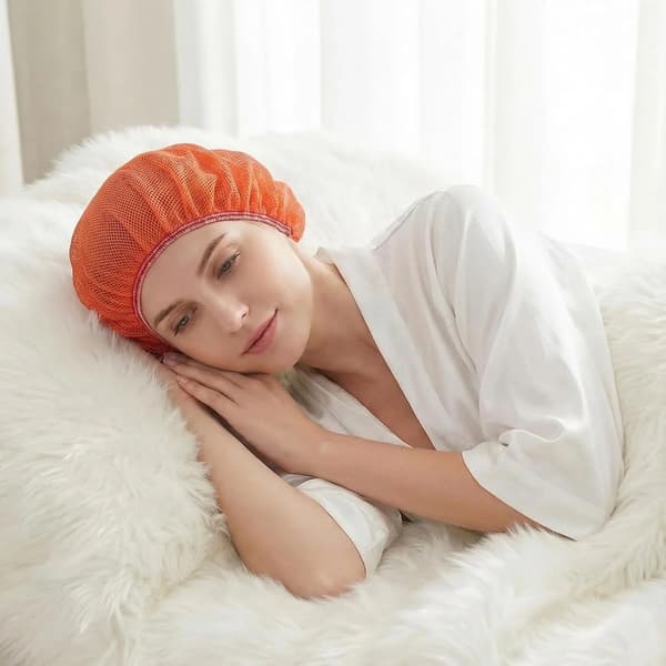 4-pak mesh-sovehætter til kvinder, elastiske åndbare hårnet til søvn og hårtørring, farverige Pink/Blue/Orange/Black
