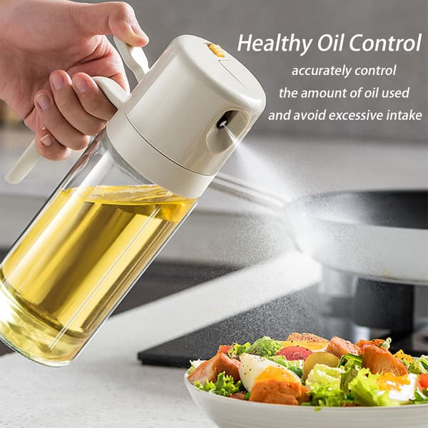 2-i-1 Glass Oljedispenser og Sprayflaske for Matlaging, Airfryer og BBQ, 500 ml (Beige) beige