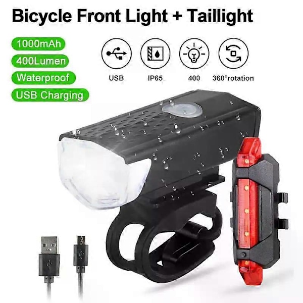 CASA Sykkel LED Lys 1000Lumen Frontlys Sykkel MTB Sykkellys Oppladbar Lampe Lanterna Bicicleta Sykkellykt Bak Bike Lamp Set