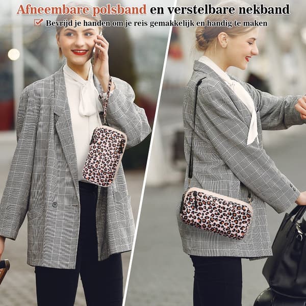 Paspengepung, vandtæt nylon RFID-blokerende organizer med lynlås og flere rum til rejser, leopard