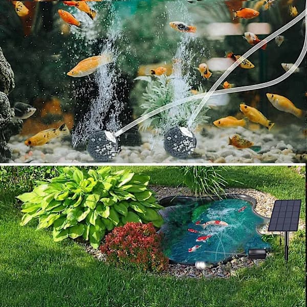 Solcellsdriven syrepump, 2,5W solcellsfontän med luftbubbelstenar, aerator med akvariumsyreledning och luftbubbelsten, för