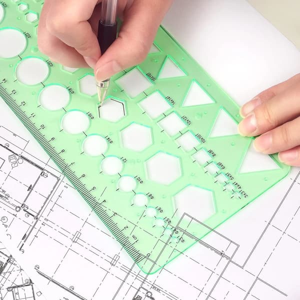 2-pack geometriska ritmallar med cirkelmätlinjal för ritning, arkitektur och formning