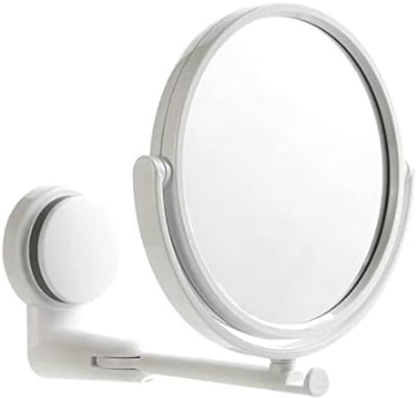 Dobbeltsidig sminkespeil, ABS og PVC, 360° roterende sammenleggbar design, borefri sugekoppmontering for baderom, hvit