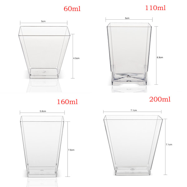 60ml~160ml Kvadratiske Dessertkopper Moussekopp 160ml 30 stk/sett 160ml 30 stk/sett