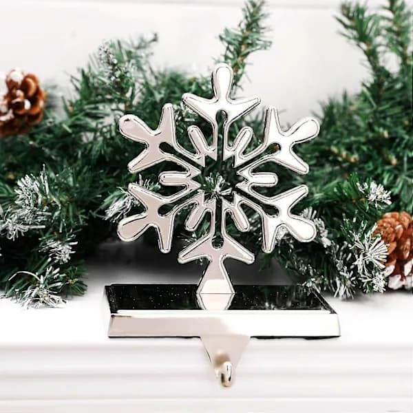 [CA] Snöflinga julstrumphållare för spiselkrans, silver julstrumphängare (silver, 2 stycken snöflinga)