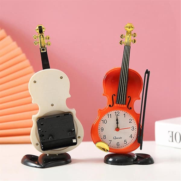 Simuleringsfiol Alarmklocka Musikinstrumentformad Bordsklocka Vardagsrum Plastprydnader,vit