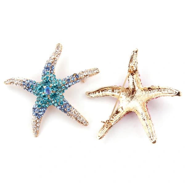 Modefarve Søstjerne Indlagt Rhinestone Legering Broche Pins Kvinder Piger Tilbehør