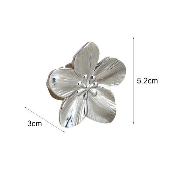 Justerbar Öppen Ring med Blomma, Polerad Metall, Enfärgad, Slät, Överdriven Stil, Blommblad, Dam, Bal Silver