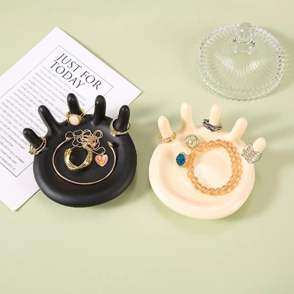 Ring Halskæde Armbånd Tallerken Smykkeholder SORT Sort[ca]