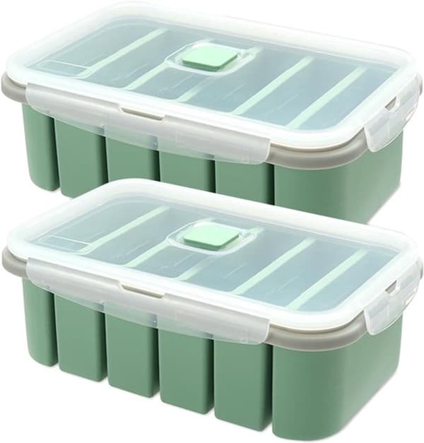 2-pack silikonformar för frysning av soppbuljong med lock, 6-facks isbitsform för sås, smör, barnmat, lättsläppta köksförvaringsbehållare