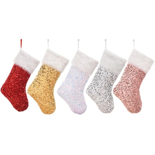 Sequin Plysch Julstrumpor med Dragsko Bärbara Julklappsväskor Juldekoration för Öppen Spis och Julgransdekor