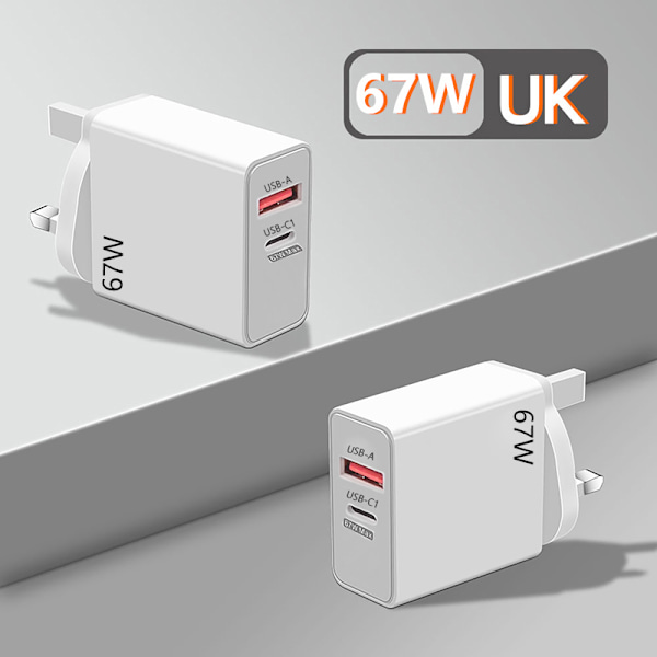 67W Hurtiglader USB Type-C Ladeadapter for iPhone 15 14 13 hvit white UK