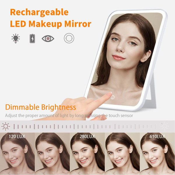 Sminkspegel med LED-lys, Type-C Opladbar