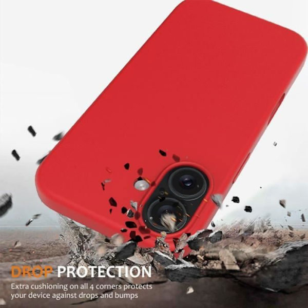 iPhone 16-fodral - Mjukt silikonskydd, tunt, lätt, reptåligt - Röd + 2 st härdat glas Transparent