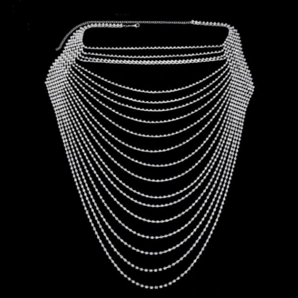 2025 Seneste Model Fuld Strass Kropskæde Krystal Krydset BH Kropskæde Halskæde Boho Multilags Kostume Brystkæde Strand Se