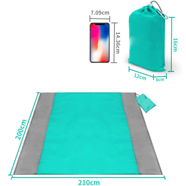 Rantapyyhe Ei Hiekkaa 210 x 200 cm, Piknik-viltti Vedenpitävä Rantapyyhe Iso Rantapyyhe 4 Kiinnikkeellä - Hiekkaa Läpäisevä Rantapyyhe