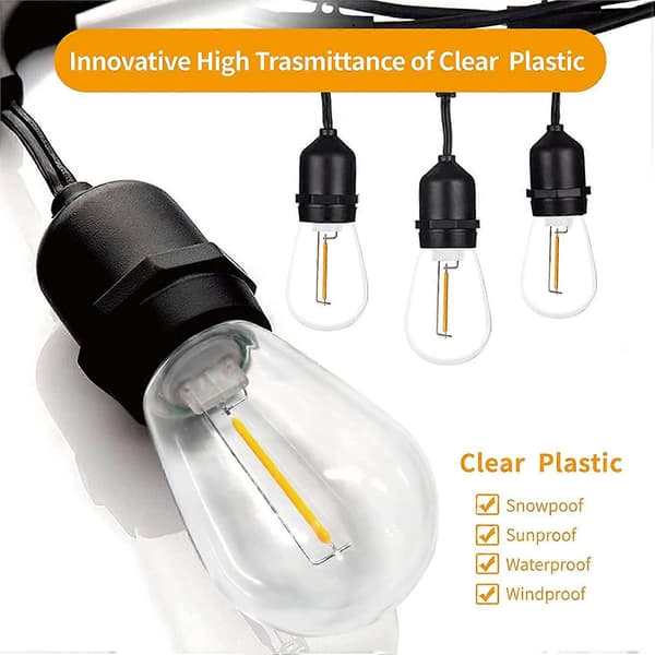 24-pack 3V LED S14 Ersättningslampor, Splittersäkra Utomhus Solcellsslinglampor, Varmvit Transparent transparent
