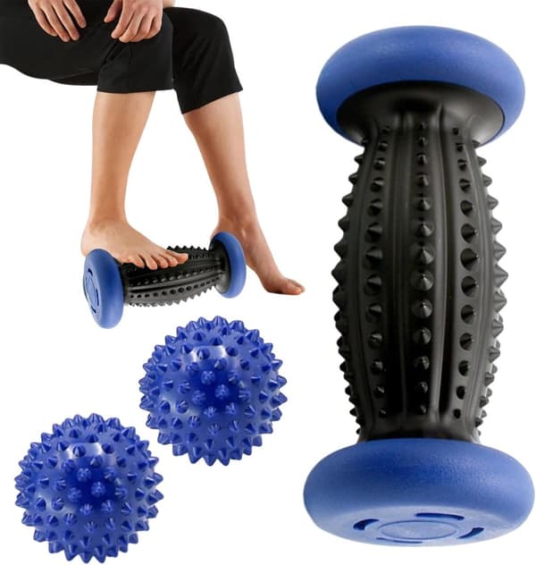 Fodmassagerullesæt med 2 piggede massagebolde, PE PVC Triggerpunktmassager til fødder, ryg og ben, blå